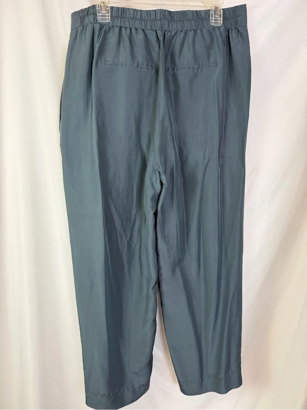 Vince 100% Silk Slate Teal Trousers Size 14 NWT Quiet Luxury Loose Fit Leg Pants - Picture 8 of 10